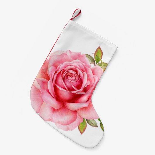 繊細なピンクのローズwiの水色イラストレーション スモールクリスマスストッキング (正面 (吊り時))