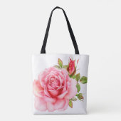 繊細なピンクのローズwiの水色イラストレーション トートバッグ (裏面)