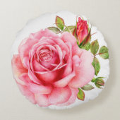 繊細なピンクのローズwiの水色イラストレーション ラウンドクッション (裏面)