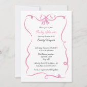 繊細なピンクの弓ベビーシャワー 招待状 (正面)