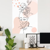 繊細なピンクの抽象芸術とフローラフェミニン顔 ポスター (ホームオフィス)