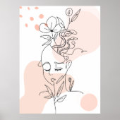 繊細なピンクの抽象芸術とフローラフェミニン顔 ポスター (正面)