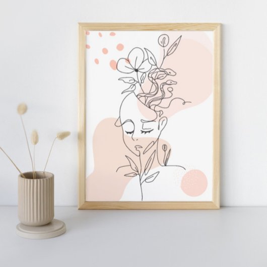 繊細なピンクの抽象芸術とフローラフェミニン顔 ポスター