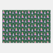 繊細なピンクの木メリークリスマスグリーン ラッピングペーパーシート (正面3)