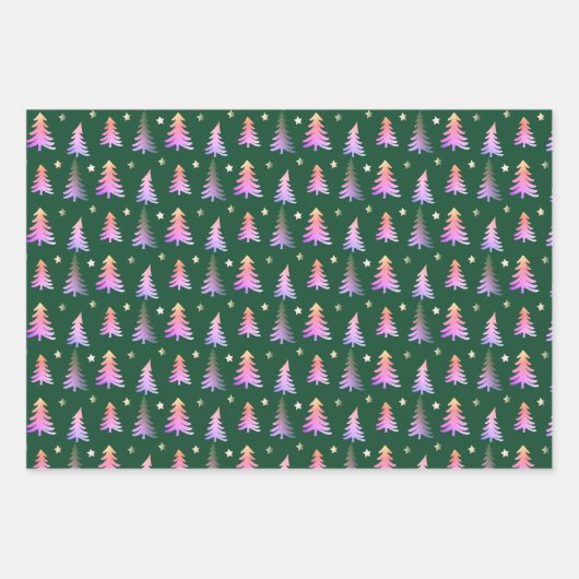 繊細なピンクの木メリークリスマスグリーン ラッピングペーパーシート (正面3)