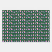 繊細なピンクの木メリークリスマスグリーン ラッピングペーパーシート (正面2)