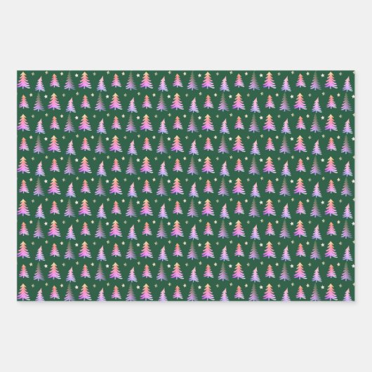 繊細なピンクの木メリークリスマスグリーン ラッピングペーパーシート (正面2)