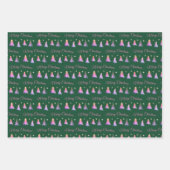 繊細なピンクの木メリークリスマスグリーン ラッピングペーパーシート (正面)