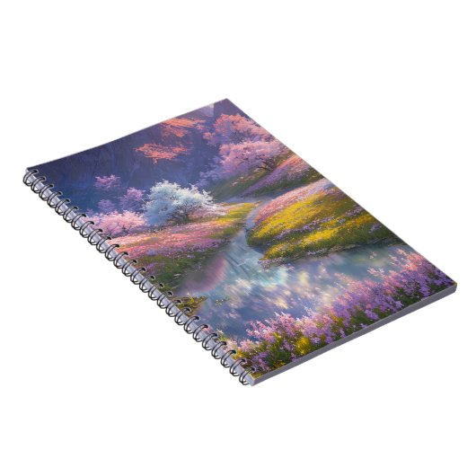 繊細なピンクの植物が溢れる風景 ノートブック (右側)