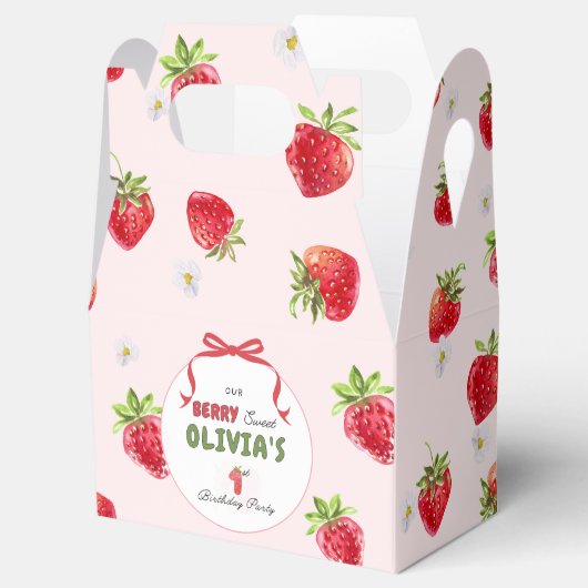 繊細なピンクの水の色のストロベリーファースト誕生日 フェイバーボックス (オープン)