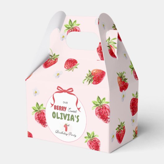 繊細なピンクの水の色のストロベリーファースト誕生日 フェイバーボックス (正面サイド)