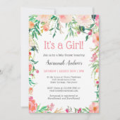 繊細なピンクの水の色のフローラ赤ちゃんシャワー 招待状 (正面)