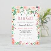 繊細なピンクの水の色のフローラ赤ちゃんシャワー 招待状 (スタンド正面)