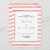 繊細なピンクの水彩ストライプ & ゴールドのレタリング 招待状 (正面/裏面)