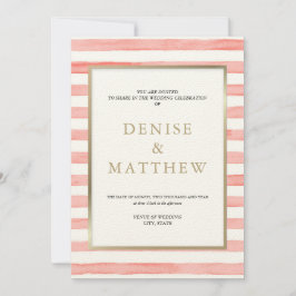 繊細なピンクの水彩ストライプ & ゴールドのレタリング 招待状