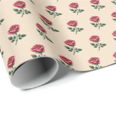 繊細なピンクの水彩ローズ on 暖かい砂 ラッピングペーパー (ロールコーナー)