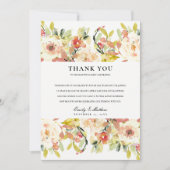 繊細なピンクの水彩花のウェディング サンキューカード (正面)