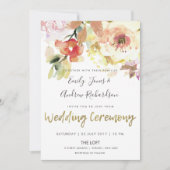 繊細なピンクの水彩花のウェディング 招待状 (正面)