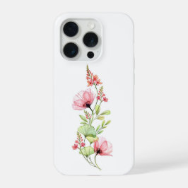 繊細なピンクの水彩野の花 ボタニカル パターン iPhone 15 PROケース
