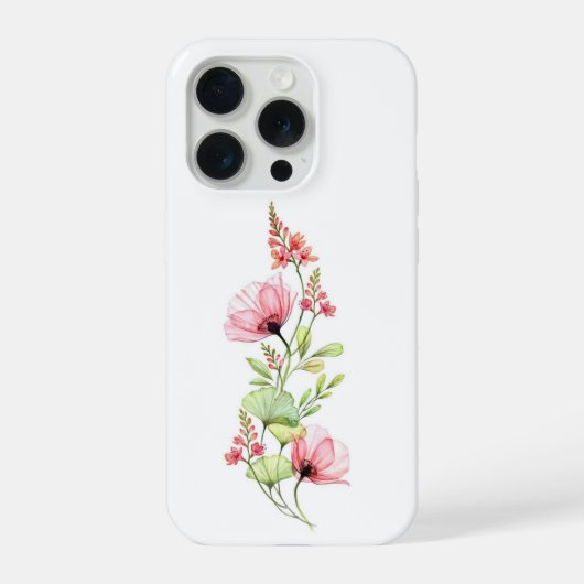 繊細なピンクの水彩野の花 ボタニカル パターン iPhoneケース (裏面)