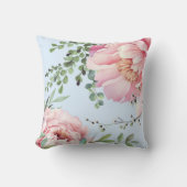 繊細なピンクの水色の牡丹 クッション (正面)