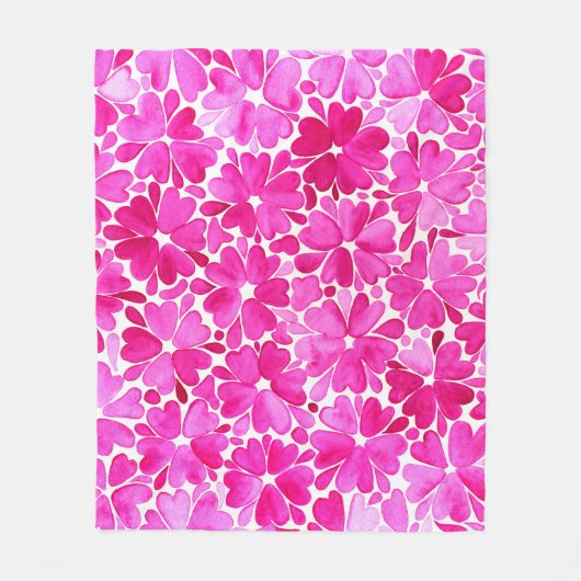 繊細なピンクの水色の花 フリースブランケット (正面)