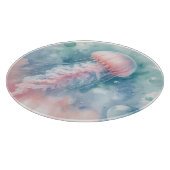 繊細なピンクの水色クラゲ カッティングボード (角)