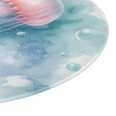 繊細なピンクの水色クラゲ カッティングボード (角)