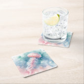 繊細なピンクの水色クラゲ スクエアペーパーコースター (インサイチュ)