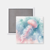 繊細なピンクの水色クラゲ マグネット (正面/裏面)