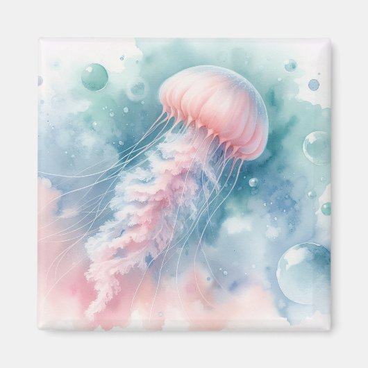 繊細なピンクの水色クラゲ マグネット (正面)