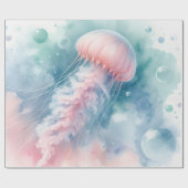 繊細なピンクの水色クラゲ ラッピングペーパー (フラット)