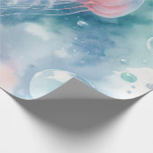 繊細なピンクの水色クラゲ ラッピングペーパー (角)
