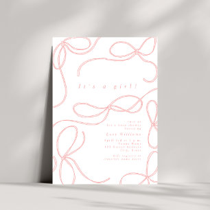 繊細なピンクの湾曲女の子ベビーシャワーコケット 招待状