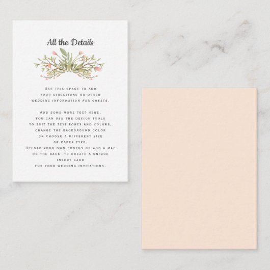 繊細なピンクの牧草地の結婚詳細の向き エンクロージャーカード (正面/裏面)