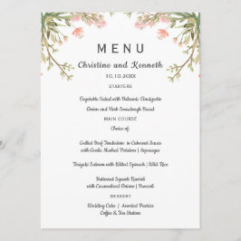 繊細なピンクの牧草地結婚の花またはパーティー メニュー