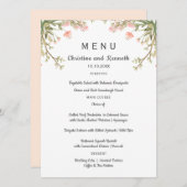 繊細なピンクの牧草地結婚の花またはパーティー メニュー (正面/裏面)