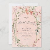 繊細なピンクの素朴野花ブライダルシャワー 招待状 (正面)