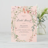 繊細なピンクの素朴野花ブライダルシャワー 招待状 (スタンド正面)