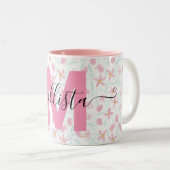 繊細なピンクの緑の野生の花フローラ水色 ツートーンマグカップ (正面右)