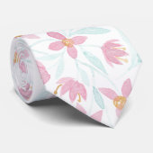 繊細なピンクの緑の野生の花フローラ水色 ネクタイ (ロール)