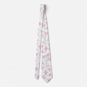繊細なピンクの緑の野生の花フローラ水色 ネクタイ (裏面)