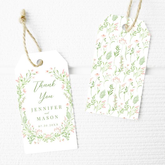 繊細なピンクの緑結婚の野感謝してい花のあなた ギフトタグ