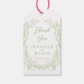 繊細なピンクの緑結婚の野感謝してい花のあなた ギフトタグ (正面)