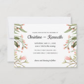 繊細なピンクの縁ど野花結婚植物園 招待状 (正面)