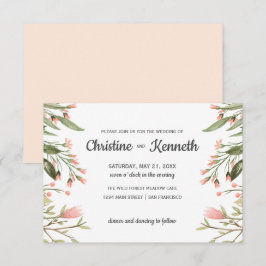繊細なピンクの縁ど野花結婚植物園 招待状