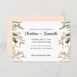 繊細なピンクの縁ど野花結婚植物園 招待状