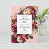 繊細なピンクの背景にロマンチックな菊 招待状 (スタンド正面)