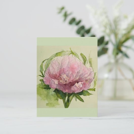 繊細なピンクの芍薬 ポストカード (スタンド正面)