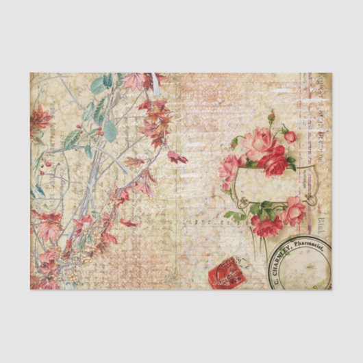 繊細なピンクの花とバラ 薄葉紙 (正面)